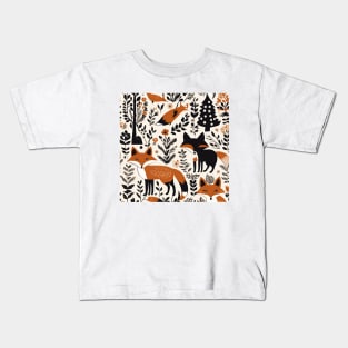 Fairytale Forest Animal Scandinavian Folk Art Red Fox Kids T-Shirt